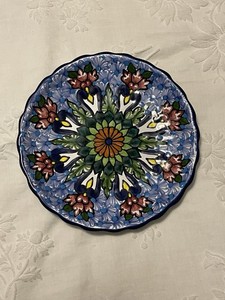 Vintage Talavera Pottery Decorative Wall Plate  8.5" Signed T Cansino Puebla Mex