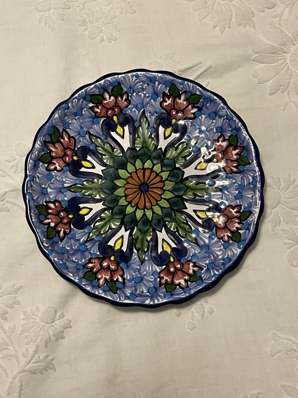 Vintage Talavera Pottery Decorative Wall Plate  8.5" Signed T Cansino Puebla Mex