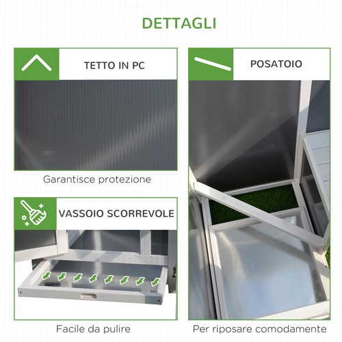PawHut Pollaio per Galline Tetto Impermeabile Corsa da Esterno Legno - Foto 8 di 10