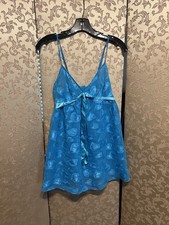 Victoria's Secret Vintage Y2K Blue Green Hearts Embossed Nightgown Size S