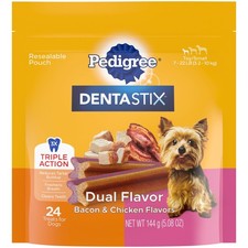 Golosinas dentales Pedigree Dentastix doble sabor para perros pequeños, 24 unidades (paquete de 1)
