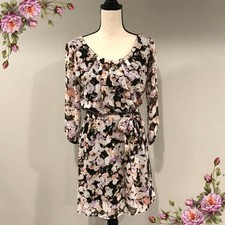 Long sleeve floral dress with belt cottage core style