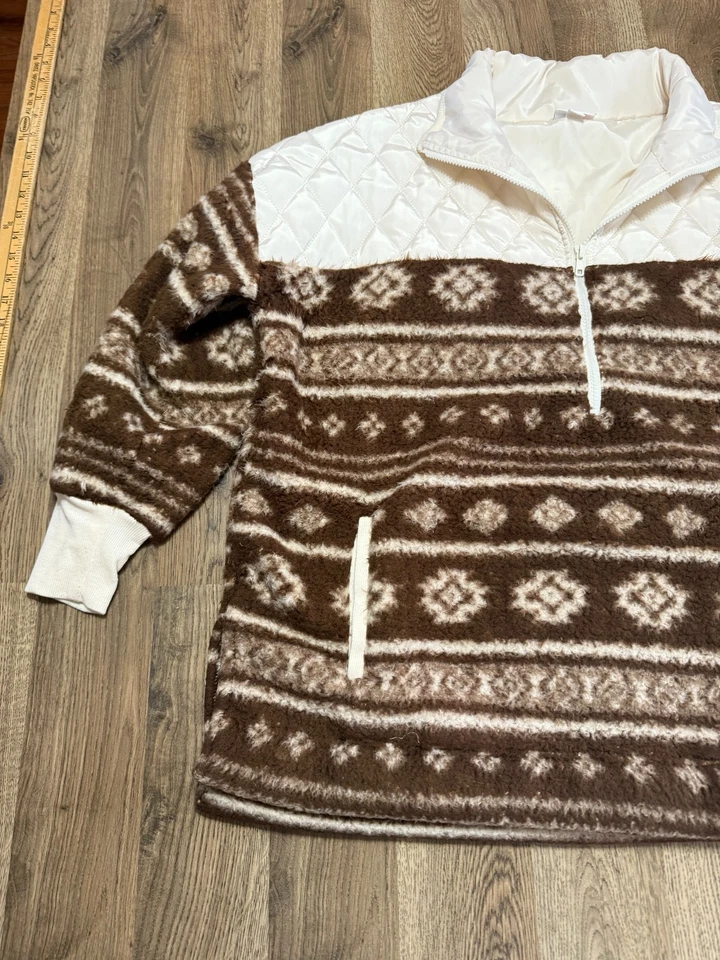 Suéter Lularoe Para Mujer Talla Mediana Marrón Blanco 1/4 Cremallera Pullover Fair Isle Foto 3 de 4