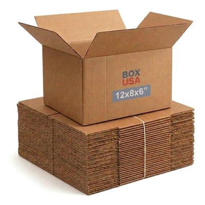 BOX USA Small Shipping Boxes 12''L x 8''W x 6''H 12x8x6'' (25-Pack), Kraft Brown 