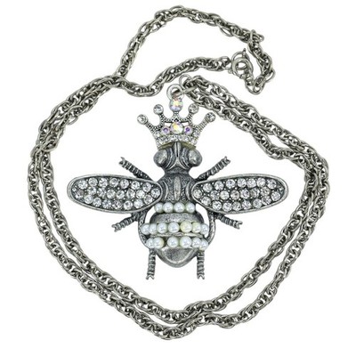 Y2K Statement Queen Bee Pendant Necklace - Whimsical Silver Tone