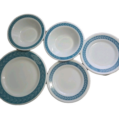 VTG Turquoise Blue Laurel Leaf Pyrex Tableware By Corning Plates Bowls MCM
