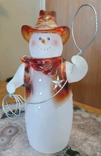 8.5" Snowman Sheriff Western Roping Cowboy Acrylic Glass Figure Christmas Lasso