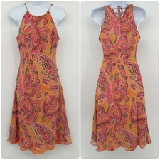 Ann Taylor Womens Vintage Y2K 90s Paisley Halter Neck Silk Party Dress Size 4