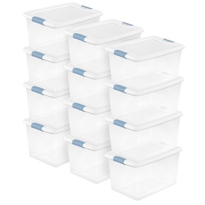 Sterilite 64Qt Latching Box Stackable Storage Container with Lid, White, 12 Pack