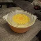PYREX Glass Casserole With Lid Yellow Floral Pattern Round 470C Vintage
