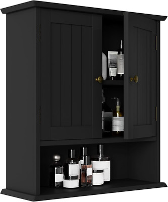 Stylish Black Wall-Mounted Bathroom Cabinet with Adjustable Shelves