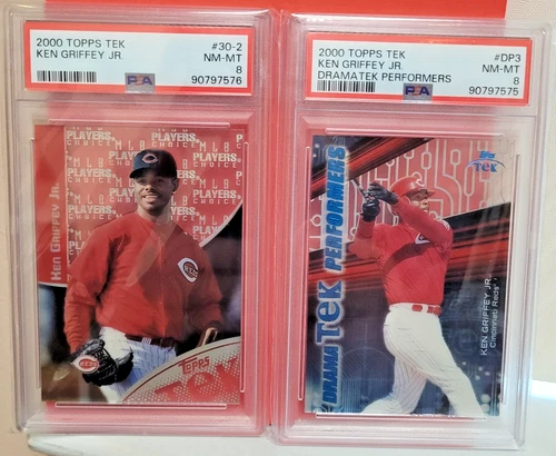 2- Ken Griffey JR 2000 Topps Tek DramaTEK Performers and Base Card Both PSA 8