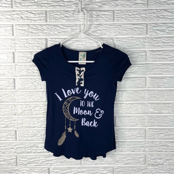 Lily Bleu Girls I Love You to the Moon Back Shirt Peplum Back Size Small  7-8