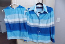 Vintage Sportables Two Piece Set Blouse and matching Tank Top Size Small Blue