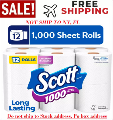 Scott 1000 Toilet Paper, 12 Rolls, 1,000 Sheets per Roll
