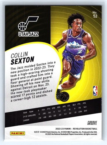 2022-23 PANINI NBA REVOLUTION GROOVE PARALLEL #52 COLIN SEXTON UTAH JAZZ - Picture 2 of 2