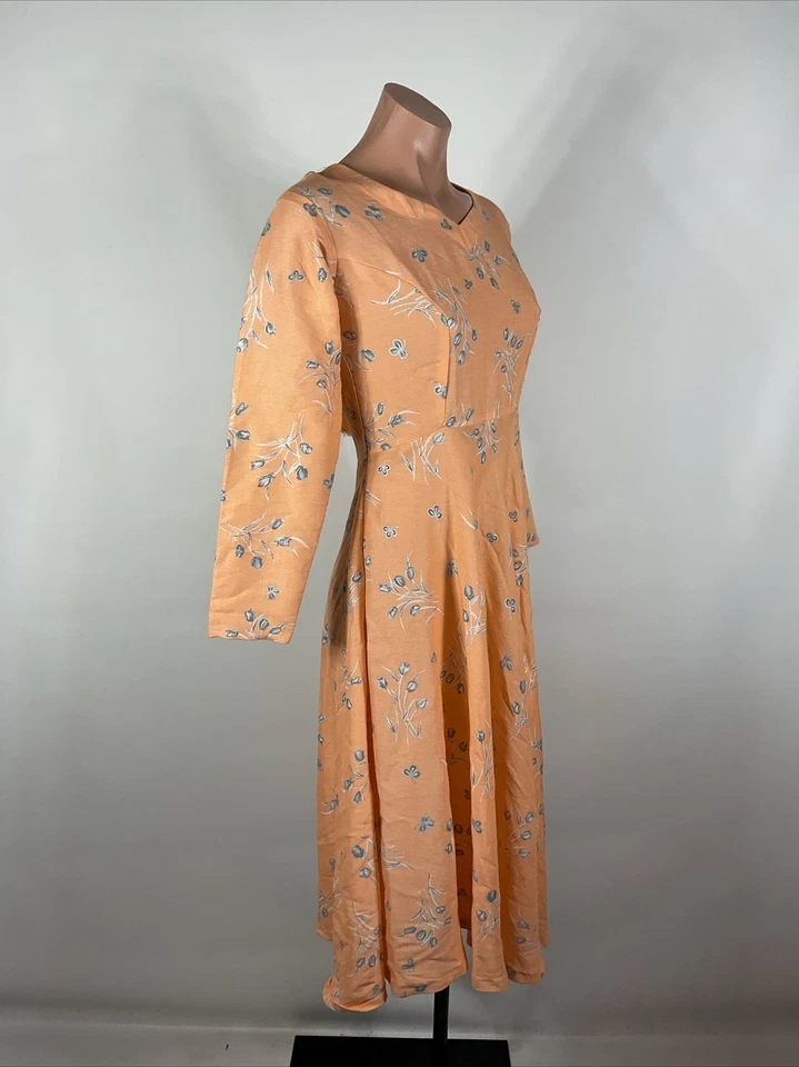 Винтажный 60-х 70-х кафтан психоделический мод платье хиппи фестиваль персиковый цветочный S/M - Изображение 3 из 4