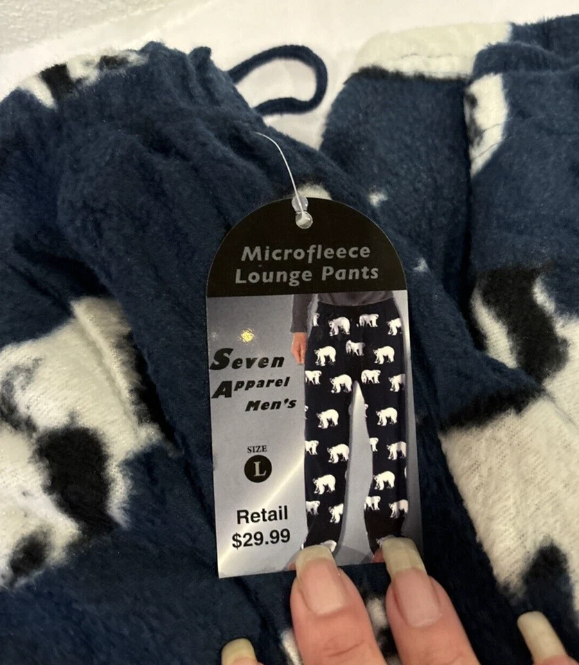Pantalones para dormir de lana para hombre azules blancos lémures con cordón bolsillos en la cintura talla L Foto 3 de 4