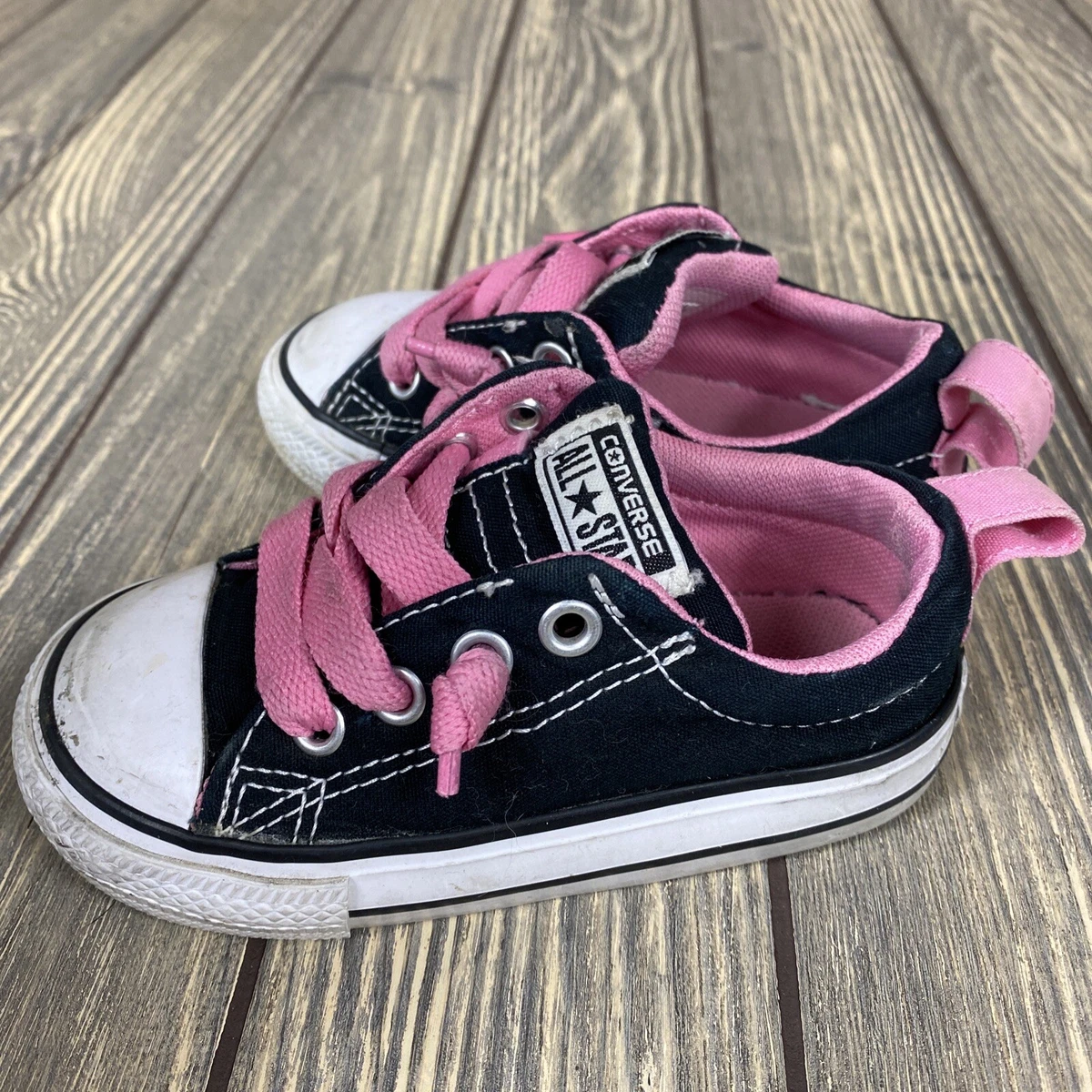 Girls black shop and pink converse