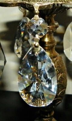 10 Asfour 873-50mm 30% Lead Crystal T-Drop Chand Prism Pendants w/Bead Tops-Brs