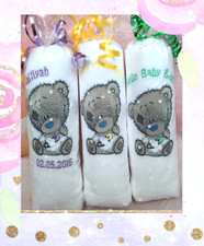 Personalised Embroidered Tatty Grey Teddy Bear Fleece Blanket Baby Shower Gift