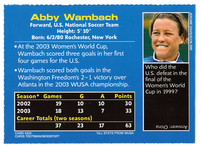 ABBY WAMBACH 2003 Sports Illustrated for Kids Series 3 #325 Soccer