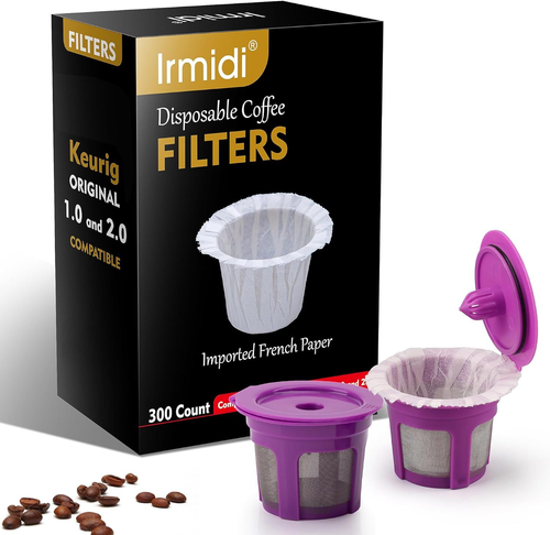 Disposable Coffee Paper Filter 300 Count with 2 Pack Reusable K Cup White