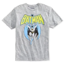 New Bioworld Mens Wash Silver Crew Neck Batman Graphic T-Shirt S       