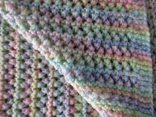 BABY QUILT Blanket Handmade Hand Crocheted Pastel Colors 38" X 32"