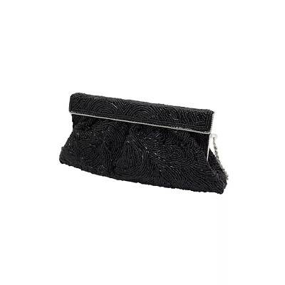 La Regale Vintage Inspired Fully Beaded Clape Pouch Clutch Black NWT