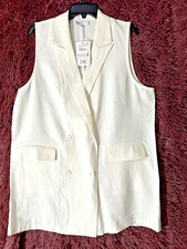 Women Xl Vest Sleeveless 4 Button Lapel Formal Suit Coat 2 Pocket White Nwt