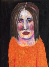 Expressive Original Woman Portrait Painting 9x12 Naive Wall Art Miz Katie