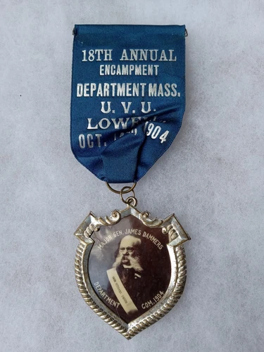 LOWELL MASS UVU CIVIL WAR VETERAN 1904 GAR LIKE REUNION RIBBON GEN JAMES DAMMERS