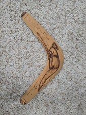 Vintage Aboriginal-Made Wooden Throwing Boomerang   Hand-Burned Artwork   14.5  