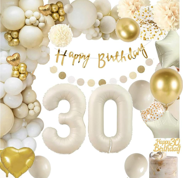 30 Geburtstag Deko, 30 Geburtstag Frauen MäNner,30 Jahr Geburtstagdeko,Beige Gol-image