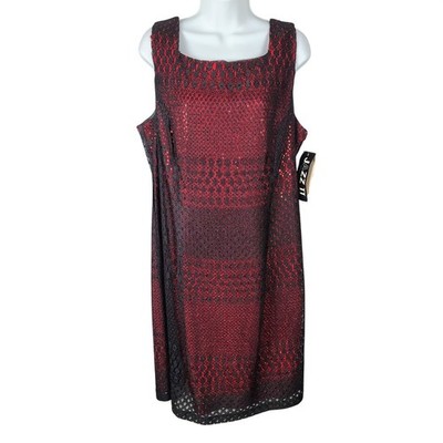 VTG Jazz II Chorus Line Red Black Glitter Lace Sleeveless Shift Dress 16 Vamp