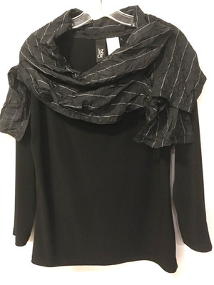 IGOR Dobranic Sz S Megan Top Artsy Striped Geometric Collar Black 38'' Bust Small