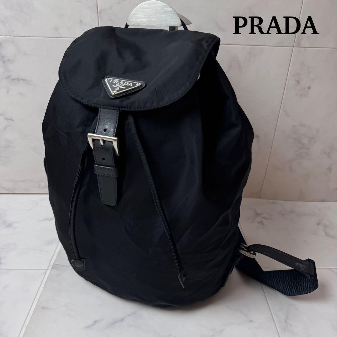 PRADA Backpack Triangular Logo Tessuto Nylon Blac… - image 1