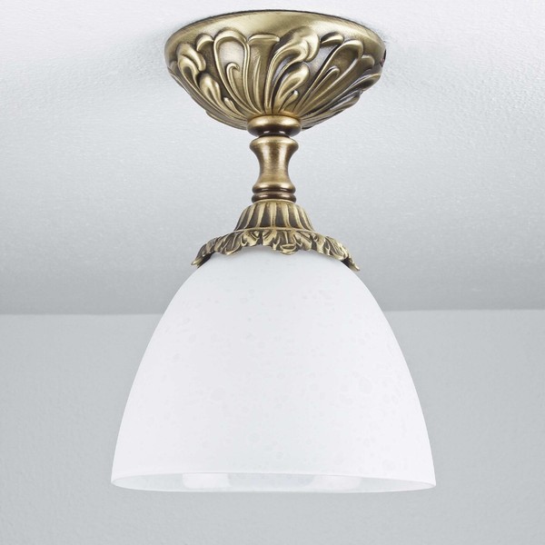 Deckenlampe Flur Leuchte Jugendstil Glas Aus Messing Bronziert E14 Handarbeit-image