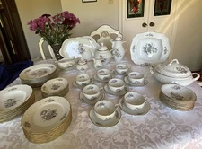 Rosenthal -Germany-SANSSOUCI-GRAY ROSE -Full Dinner Set- 8 Place Setting+Serving