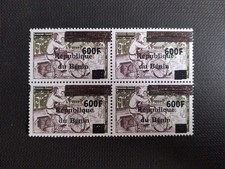 Bénin surchargé 600f sur 60f Vélo Timbre Taxe Barré Neuf MNH Rare 2025 Bloc de 4