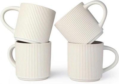 Juego de Tazas de Ceramica Blanco Mate 12 Oz con Asa Paquete 4 Pzas Cafe Te