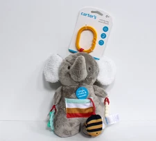 Carter's Gray Elephant 8" Plush Lovey Sensory Activity Toy Rattle Jingle Crinkle