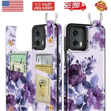 for Moto G Power 5G 2024 Wallet Case with Card Holder - Designer Purple Flowe...