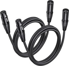 2 Pack Premium XLR Cable - 6ft, Male to Female Microphone 6 Feet, Black