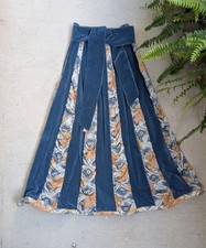 70s Chessa Davis Vtg Blue Velvet Floral Patchwork Maxi Skirt Cottagecore Boho