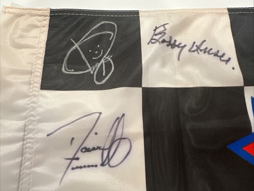 Multiple signed Indianapolis Indy 500 Winners On Sunoco Checkered Flag 22” X 34”