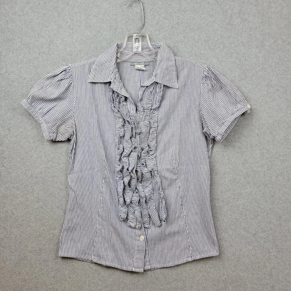 Sirena de oficina vintage de los 90 Y2k a rayas abotonadas con volantes talla S Foto 4 de 4