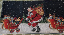 Christmas Tapestry Table Runner Santa  Sleigh Repeating Navy Blue 12 1/2 x 68"