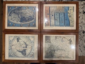 4 Framed Antique / Vintage Map Reproductions - Smith Ptolemy Ogilby Cellarius